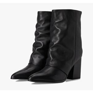 Nine West Chaye Mid Calf Boots 6 Black Leather NWOT Slouch Booties Heel Dress